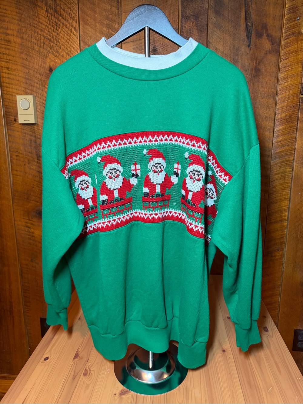 Vintage 1980s Nutcracker Green Santa Claus Ugly Christmas Holiday Sweatshirt M